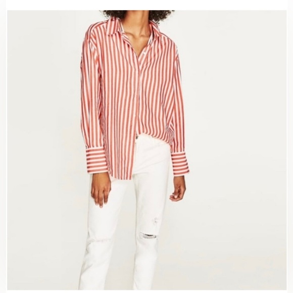 Zara Woman MULTI-POSITION SHIRT- Striped Medium New - Picture 3 of 10
